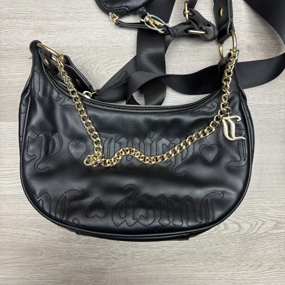 Juicy Couture Quilted Black Puff Half Moon Crossbody Bag‎ W/ Change Purse